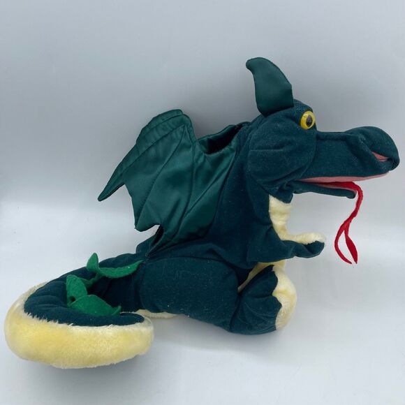 Folkmanis Green Fire Breathing Full Body Dragon Plush Hand Furry Folk Puppet - Picture 9 of 10